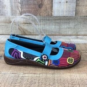 Molas4u Blue Mary Jane Shoes Geo Print Ballet Flats Womens 39 Comfort‎ Slip On